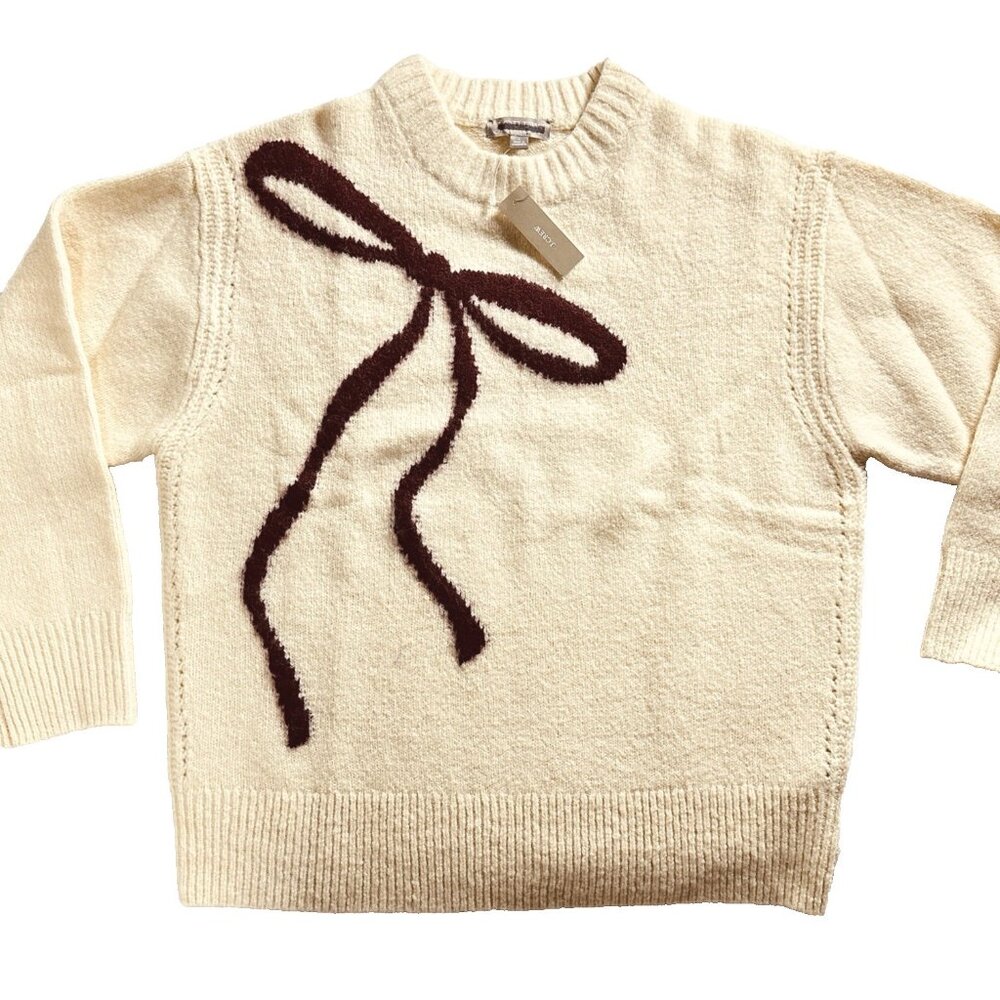 J.Crew Womens Relaxed Bow Print Crewneck Pullover Small Cream Knit Coquette NWT - Picture 10 of 14